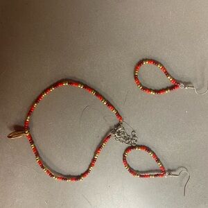 Red and Gold Beaded Jewelry Set
